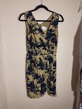 Greylin Olive and Navy Floral Wrap-Front Midi Romper Size Medium